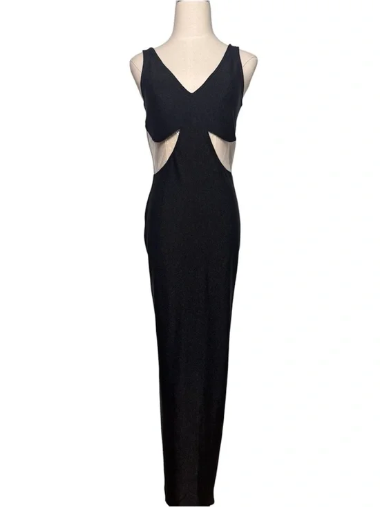 Vintage Versace Black Long Jersey Dress w/ PVC Inserts – Size 44 - Picture 2 of 11